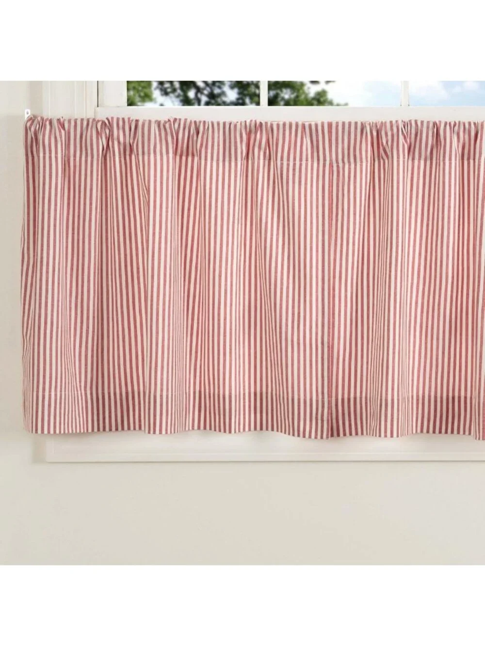 Chic Red Ticking Stripe Café Curtains, Set of 2, 36